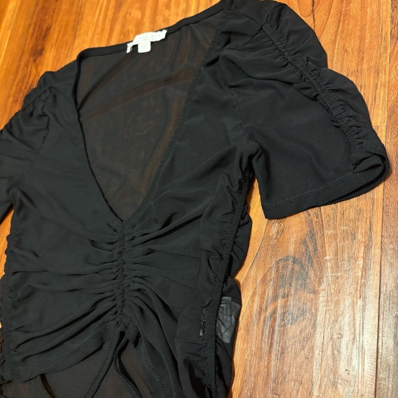 American Eagle Don’t Ask Why Sheer Black Ruched Crop Top - Picture 5 of 8